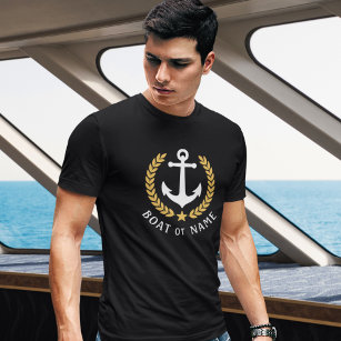 Camiseta O seu barco ou nome Ancora o estilo Dourado Laurel