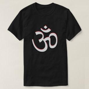 Camiseta O símbolo OM de Aum assina o preto branco vermelh