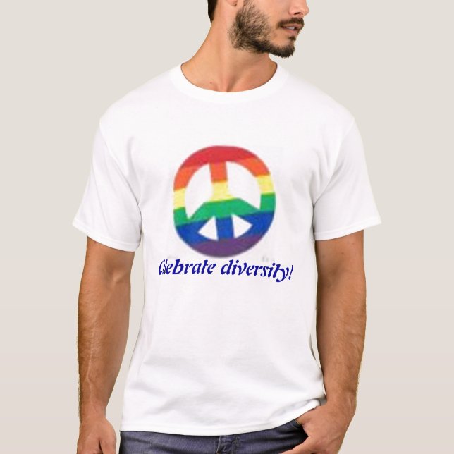 Camiseta o sinal de paz do arco-íris, comemora a (Frente)