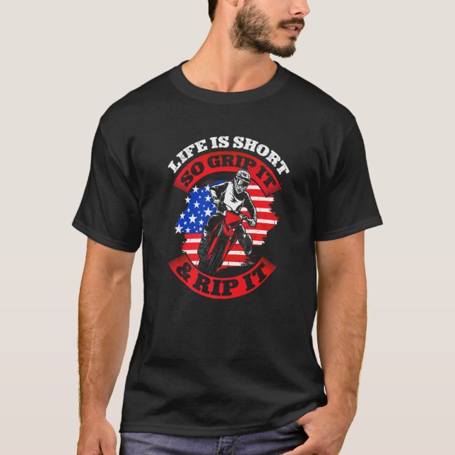 Camiseta O Sinalizador Americano Mx Motocross Live É Curto, (Frente)