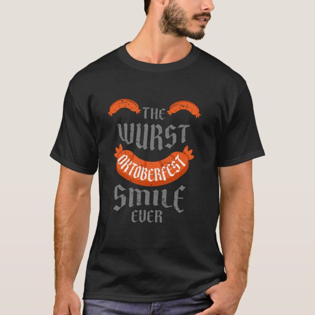 Camiseta O Sorriso De Wurst Sausage Engraçado Oktoberfe (Frente)