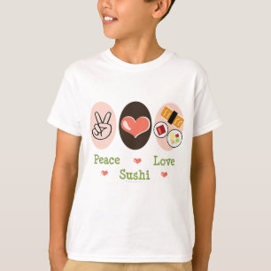 Camiseta O sushi do amor da paz caçoa o t-shirt