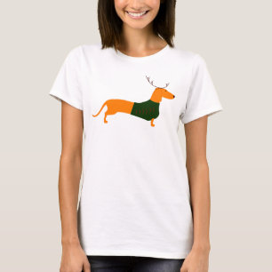 Camiseta O T básico das mulheres do Dachshund do Natal
