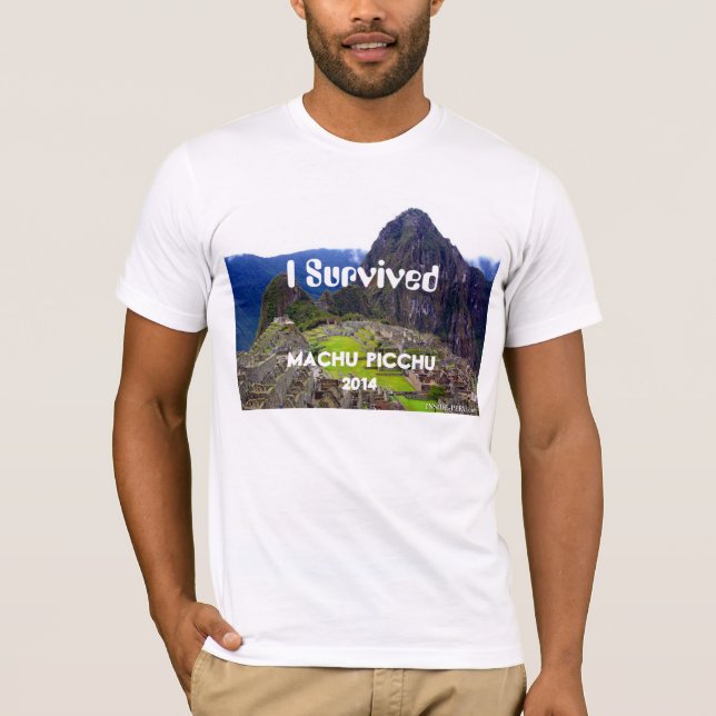 Camiseta O T branco "eu sobrevivi a Machu Picchu 2014 " (Frente)