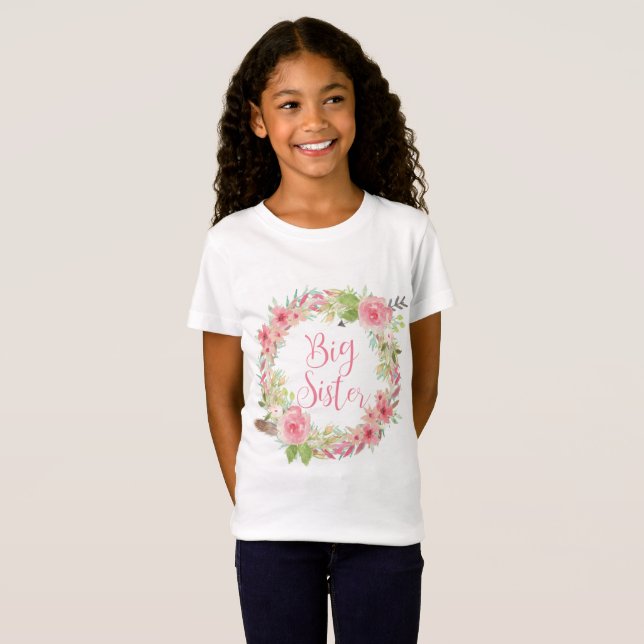 Camiseta O T da menina da aguarela da irmã mais velha (Frente Completa)