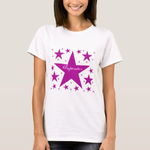 Camiseta O T das mulheres da estrela mundial, roxo