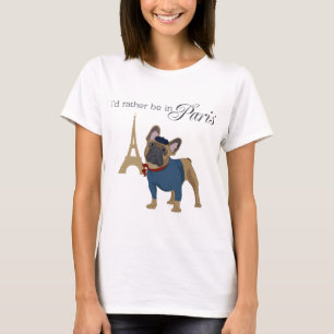 Camiseta O T das mulheres de Paris do buldogue francês "eu
