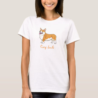 Camiseta O T das mulheres do sorriso do Corgi
