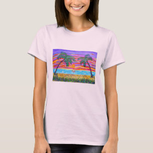 Camiseta O T das mulheres - paraíso tropical calmo