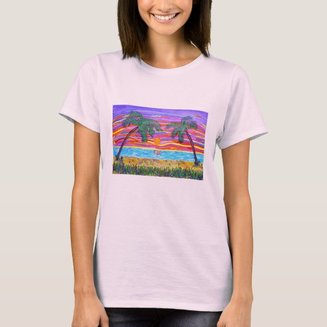 Camiseta O T das mulheres - paraíso tropical calmo (Frente)