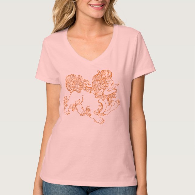 Camiseta O T de Ladie do cão de Foo (Frente)