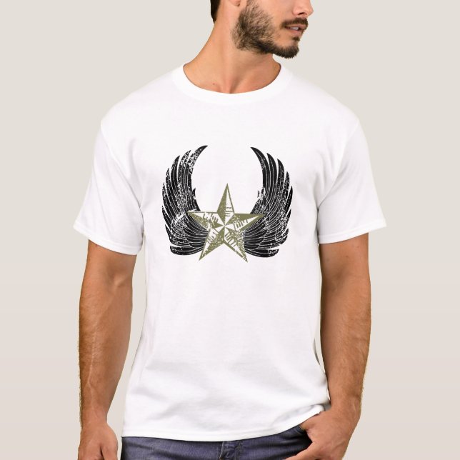 Camiseta O T dos homens da estrela da asa do Grunge (luz) (Frente)