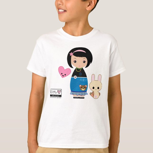 Camiseta O T dos miúdos de Kawaii Kokeshi (Frente)