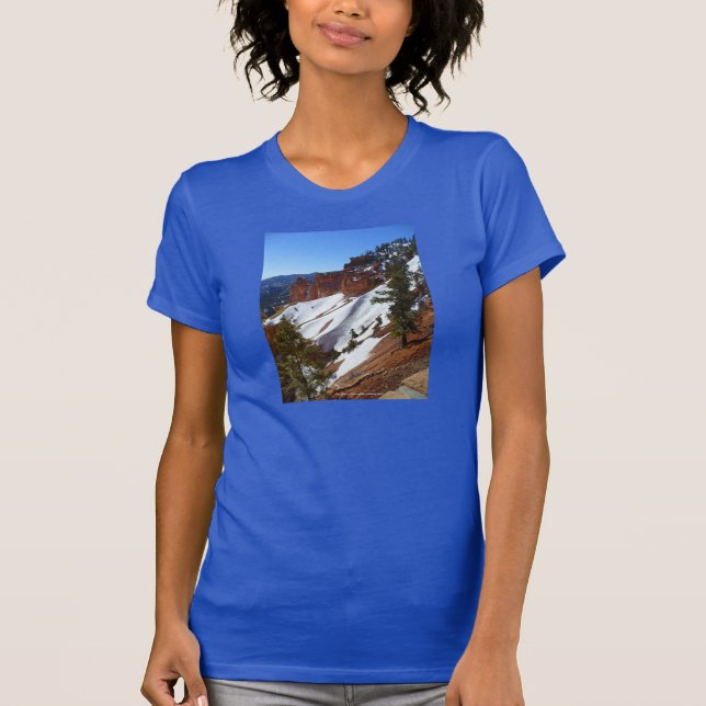Camiseta O t-shirt azul das mulheres nevado da inclinação (Frente)
