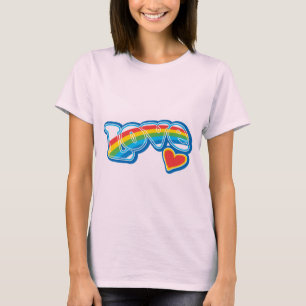 Camiseta O t-shirt básico das mulheres retros do arco-íri