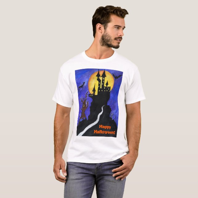 Camiseta O t-shirt básico dos homens do Dia das Bruxas (Frente Completa)