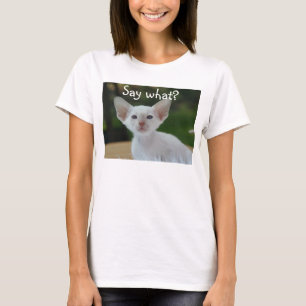 Camiseta O t-shirt branco do gato, diz que?