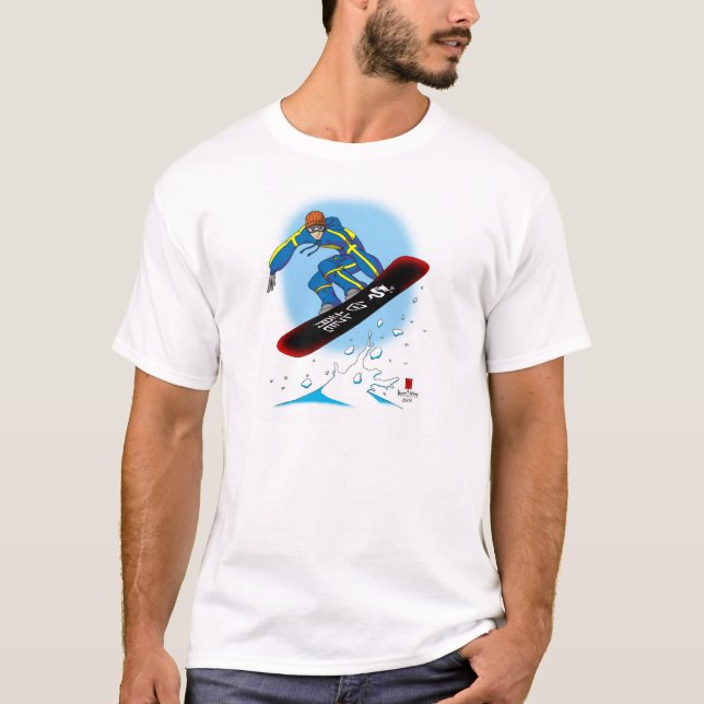 Camiseta O t-shirt branco do Snowboarder do dragão (Frente)
