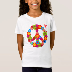 Camiseta O t-shirt cabido boneca da menina do sinal de paz