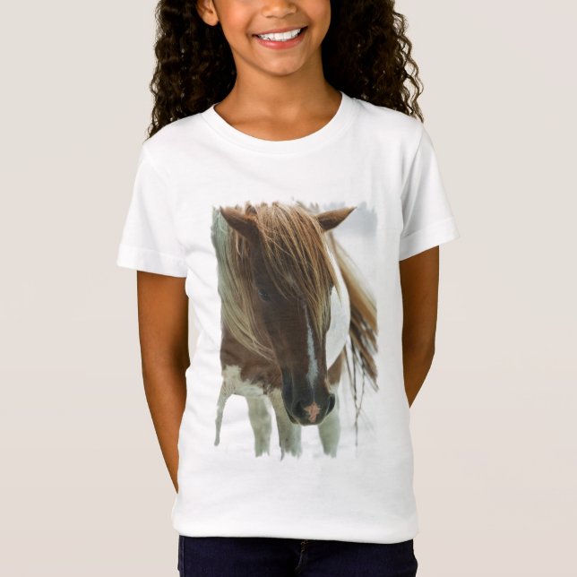 Camiseta O t-shirt cabido da menina do cavalo selvagem do (Frente)