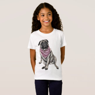 Camiseta O t-shirt da menina do tema do cão do Pug