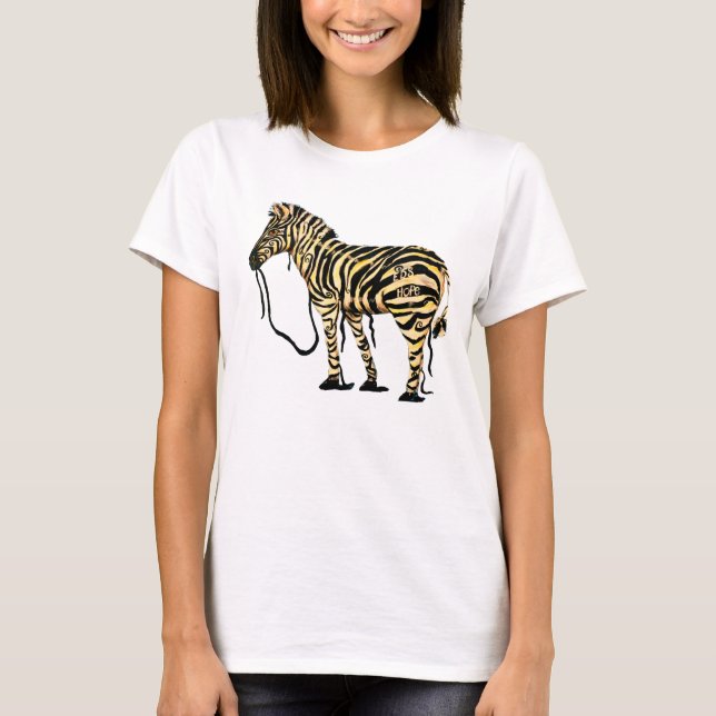 Camiseta O t-shirt da mulher da zebra da esperança do EDS (Frente)