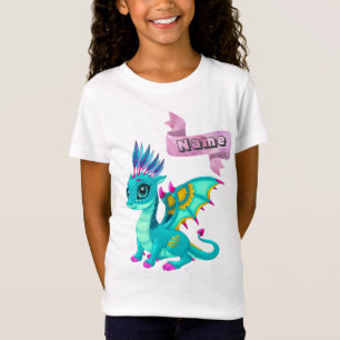 Camiseta O t-shirt das meninas com um dragão azul