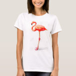 Camiseta O t-shirt das mulheres: Aguarela cor-de-rosa do<br><div class="desc">O Tshirt das mulheres: Pintura cor-de-rosa da aguarela do flamingo (branca)</div>