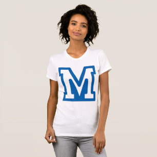 Camiseta O t-shirt das mulheres azuis da letra M