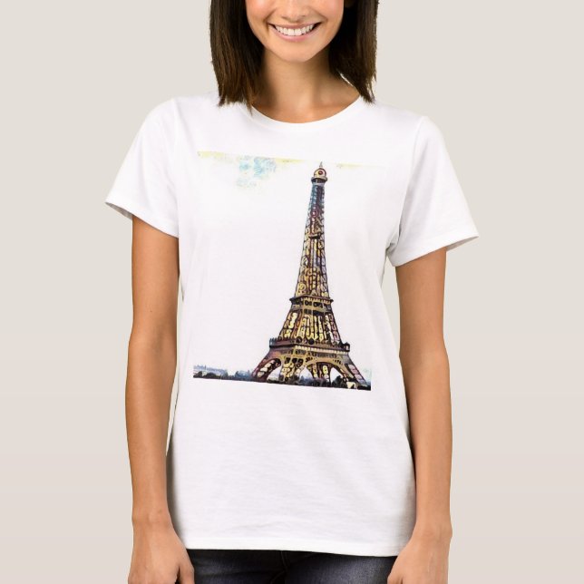 Camiseta O t-shirt das mulheres da torre Eiffel (Frente)