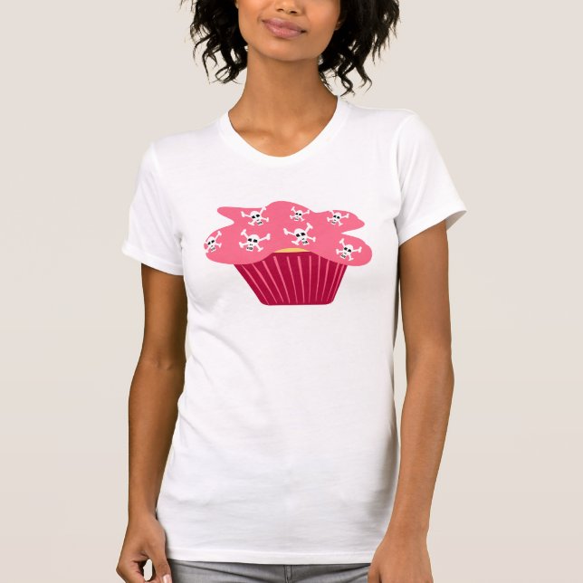 Camiseta O t-shirt das mulheres do cupcake de Skully (Frente)