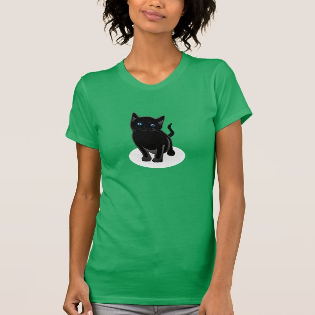 Camiseta O t-shirt das mulheres do gato preto (Frente)
