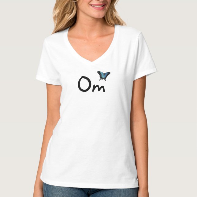 Camiseta O t-shirt das mulheres do OM e da borboleta (Frente)