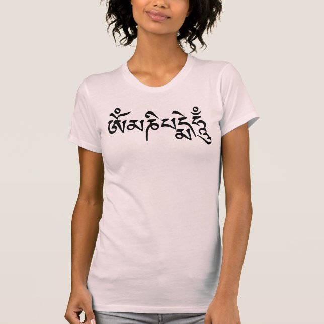 Camiseta O t-shirt das mulheres do zumbido do OM Mani Padme (Frente)