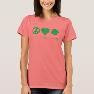 Camiseta o t-shirt das mulheres dos trevos do amor da paz