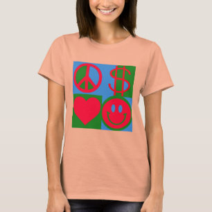 Camiseta O t-shirt das mulheres FELIZES do DINHEIRO do AMOR