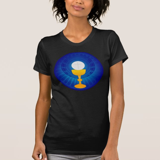 Camiseta O t-shirt das mulheres santamente do Eucaristia (Frente)