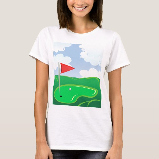 Camiseta O t-shirt das mulheres verdes do campo de golfe (Frente)