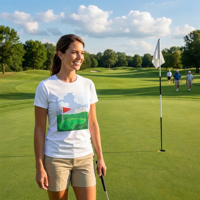Camiseta O t-shirt das mulheres verdes do campo de golfe (Criador carregado)
