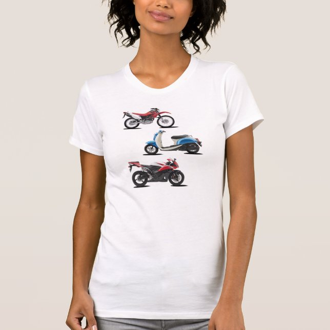 Camiseta O t-shirt de três mulheres das motocicletas (Frente)