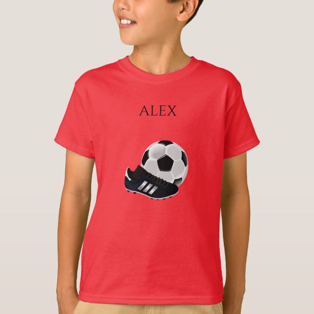 Camiseta O t-shirt do menino do FUTEBOL, nome personalizado (Frente)
