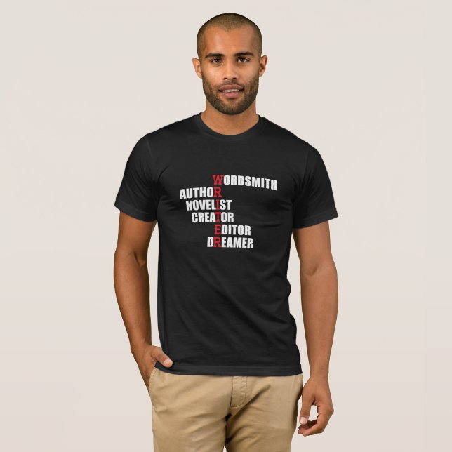 Camiseta O t-shirt dos homens do Acrostic do escritor (Frente Completa)