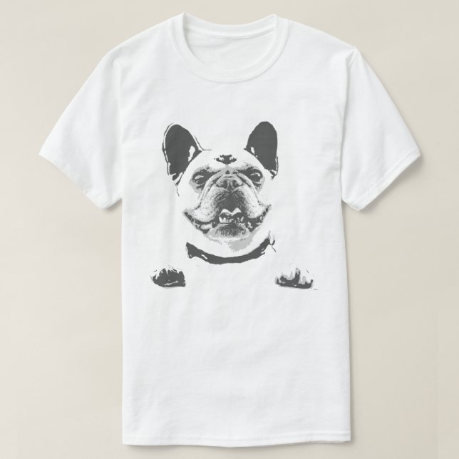 Camiseta O t-shirt dos homens preto e branco do buldogue (Frente do Design)