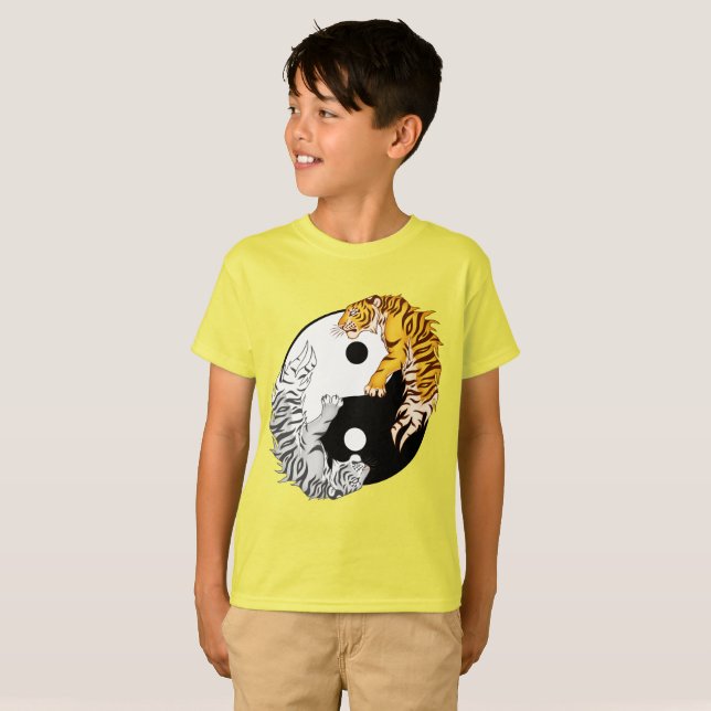 Camiseta O t-shirt dos miúdos dos tigres de Yin & de Yang (Frente Completa)