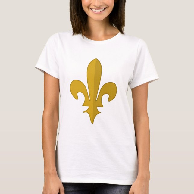 Camiseta O t-shirt Dourado das mulheres clássicas da flor (Frente)