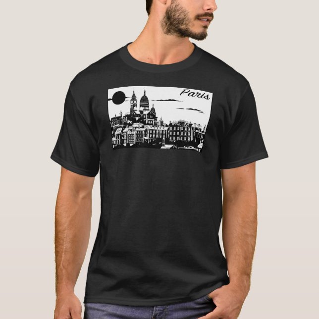 Camiseta O t-shirt escuro básico dos homens de Paris (Frente)