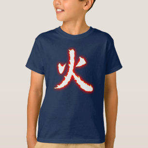 Camiseta O t-shirt escuro do miúdo do Kanji do fogo