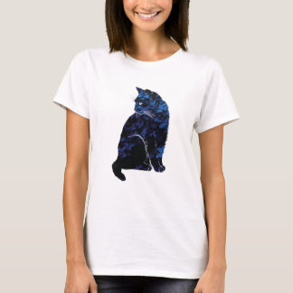 Camiseta O t-shirt floral das mulheres azuis do gato
