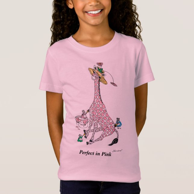 Camiseta O t-shirt, girafa cor-de-rosa, "aperfeiçoa no rosa (Frente)