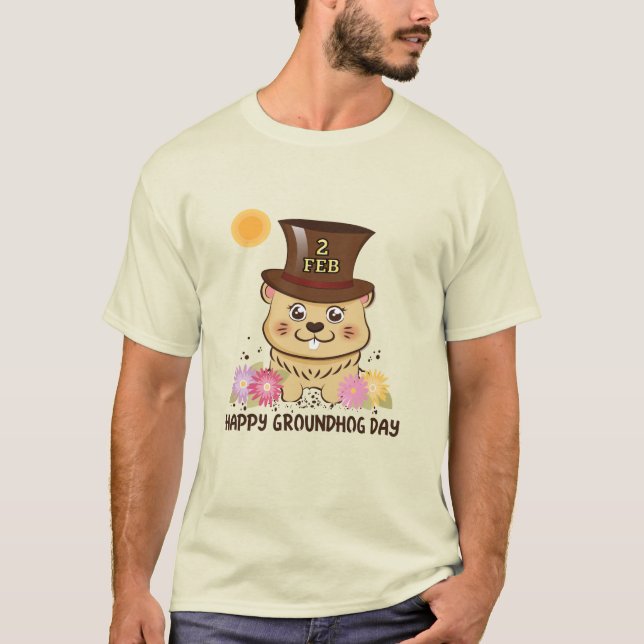 CAMISETA O T-SHIRT GROUNDHOG DIA DOS HOMENS FELIZES DO 2 DE (Frente)